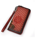 Leather Flower Wallet Long Purse Men Women