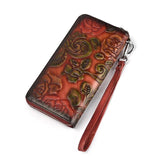 Leather Flower Wallet Long Purse Men Women