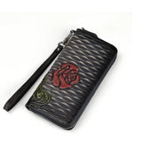 Leather Flower Wallet Long Purse Men Women