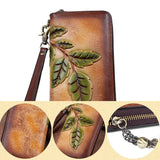 Embossed Vintage Leather Wallet Ladies Clutch Bag Zipper Bag