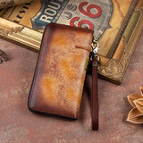 Embossed Vintage Leather Wallet Ladies Clutch Bag Zipper Bag