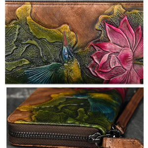 Floral Painting Leather Women's Wallet Large Capacity Clutch Cowhide Wallet