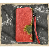 Floral Painting Leather Women's Wallet Large Capacity Clutch Cowhide Wallet