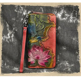 Floral Painting Leather Women's Wallet Large Capacity Clutch Cowhide Wallet
