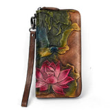 Floral Painting Leather Women's Wallet Large Capacity Clutch Cowhide Wallet