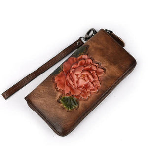Long Leather Flower Clutch Wallets for Men Women