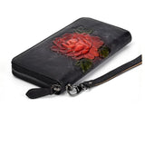 Long Leather Flower Clutch Wallets for Men Women