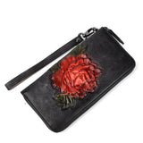 Long Leather Flower Clutch Wallets for Men Women