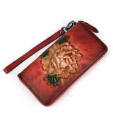 Long Leather Flower Clutch Wallets for Men Women