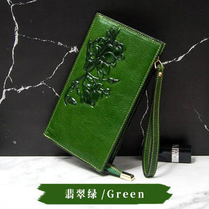 Clutch Bag Oil-proof Wax Cowhide Handbag Female Coin Wallet Cow Print Wallet