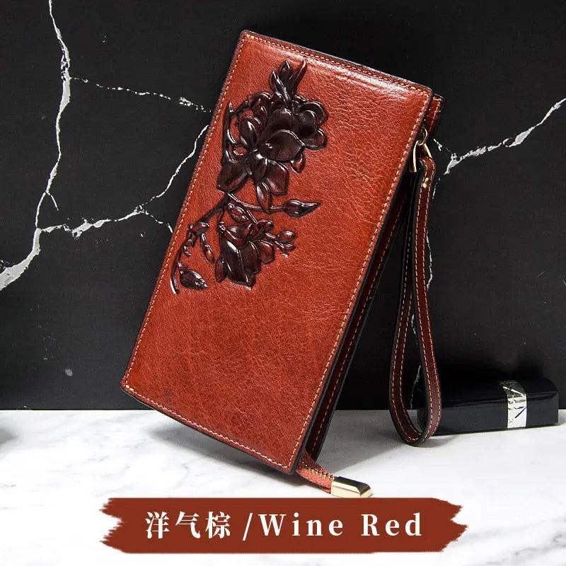 Clutch Bag Oil-proof Wax Cowhide Handbag Female Coin Wallet Cow Print Wallet