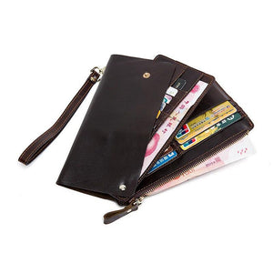 Genuine Leather Clutch Wallet Business Large Capacity Zipper Pocket