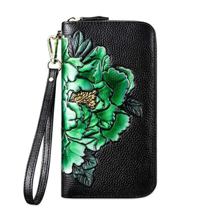 MS013 Arrival Women's Wallet Zipper Purse Peony Flower Leather Carteira