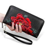 MS013 Arrival Women's Wallet Zipper Purse Peony Flower Leather Carteira