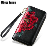 MS013 Arrival Women's Wallet Zipper Purse Peony Flower Leather Carteira