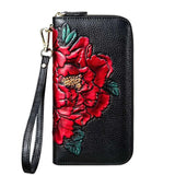 MS013 Arrival Women's Wallet Zipper Purse Peony Flower Leather Carteira