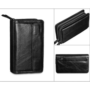 Men Clutch Bag Long Wallet Leather Double Zipper Business Purse