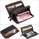Men Clutch Bag Long Wallet Leather Double Zipper Business Purse