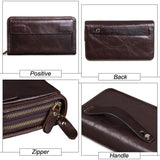 Men Clutch Bag Long Wallet Leather Double Zipper Business Purse