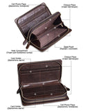 Men Clutch Bag Long Wallet Leather Double Zipper Business Purse