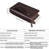 Men Clutch Bag Long Wallet Leather Double Zipper Business Purse