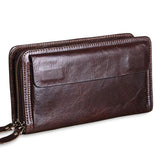 Men Clutch Bag Long Wallet Leather Double Zipper Business Purse