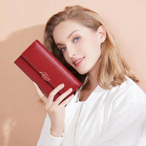 Lychee Pattern Leather Wallet for Women Long Leaf Wallet