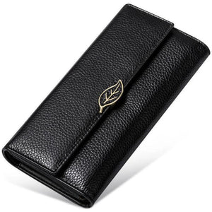 Lychee Pattern Leather Wallet for Women Long Leaf Wallet
