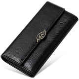 Lychee Pattern Leather Wallet for Women Long Leaf Wallet