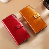 Soft Leather Anti-Theft Women's Wallet Long Oil Wax Leather Mobile Phone Grab Ba