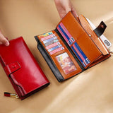 Soft Leather Anti-Theft Women's Wallet Long Oil Wax Leather Mobile Phone Grab Ba