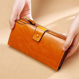 Soft Leather Anti-Theft Women's Wallet Long Oil Wax Leather Mobile Phone Grab Ba