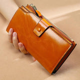 Soft Leather Anti-Theft Women's Wallet Long Oil Wax Leather Mobile Phone Grab Ba