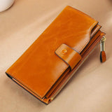 Soft Leather Anti-Theft Women's Wallet Long Oil Wax Leather Mobile Phone Grab Ba