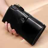 Soft Leather Anti-Theft Women's Wallet Long Oil Wax Leather Mobile Phone Grab Ba