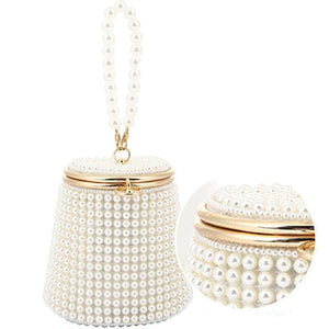 Mini Pearls Bucket Evening Bag Beading Wedding Bridal Clutch Purse