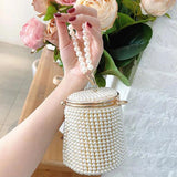 Mini Pearls Bucket Evening Bag Beading Wedding Bridal Clutch Purse