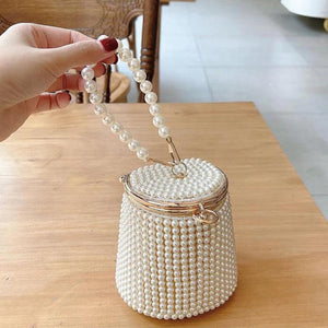 Mini Pearls Bucket Evening Bag Beading Wedding Bridal Clutch Purse