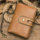 BISONDENIM Men's RFID Leather Wallet with Double Zipper Short Multi-card Slot