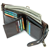 BISONDENIM Men's RFID Leather Wallet with Double Zipper Short Multi-card Slot