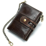 BISONDENIM Men's RFID Leather Wallet with Double Zipper Short Multi-card Slot