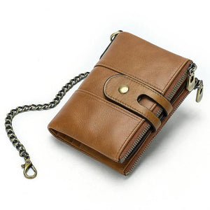 BISONDENIM Men's RFID Leather Wallet with Double Zipper Short Multi-card Slot