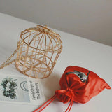 Women's Birdcage Evening Bag Metal Frame Embroidery Bucket Clutch