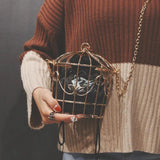 Women's Birdcage Evening Bag Metal Frame Embroidery Bucket Clutch