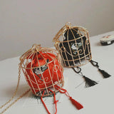 Women's Birdcage Evening Bag Metal Frame Embroidery Bucket Clutch