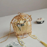 Women's Birdcage Evening Bag Metal Frame Embroidery Bucket Clutch