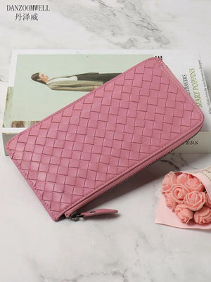 Woven Hand Wallet Women's Long Ultra-Thin Wallet Clutch 100% Sheepskin