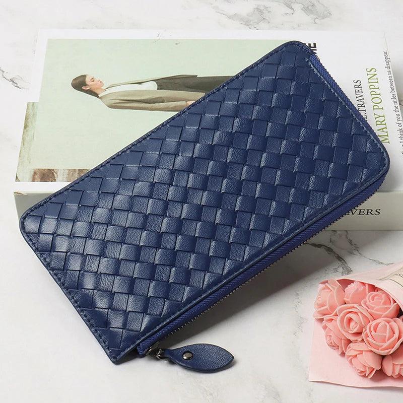 Woven Hand Wallet Women's Long Ultra-Thin Wallet Clutch 100% Sheepskin