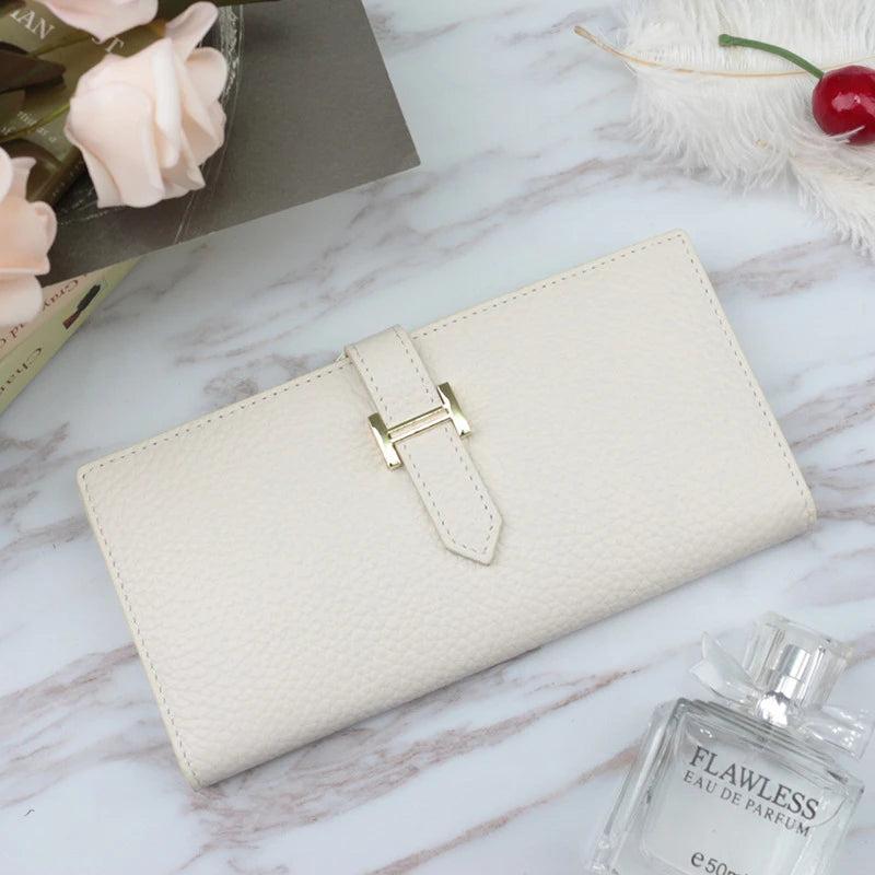 High Long Ladies Leather Clutch Purse in First Layer Cowhide