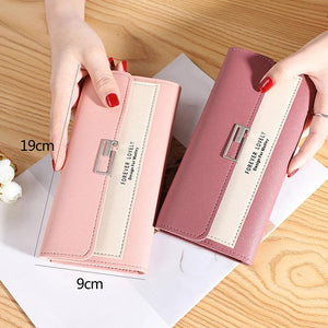 Long Style Women's Wallet Clutch Bag Tri-Fold Multi-Function Buckle